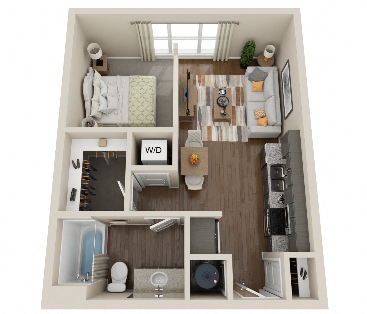 Floor plan for studio, 1 bath, 523 sqft